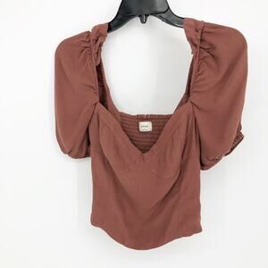 Wilfred Women's Novella Blouse Small RosyBrown Sweetheart Neck Smock Puff Sleeve